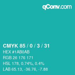 Farbcode: CMYK 85 / 0 / 3 / 31 | qconv.com