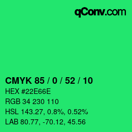 Farbcode: CMYK 85 / 0 / 52 / 10 | qconv.com