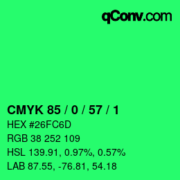 颜色代码: CMYK 85 / 0 / 57 / 1 | qconv.com