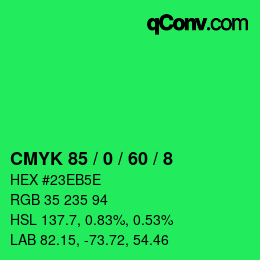 カラーコード: CMYK 85 / 0 / 60 / 8 | qconv.com