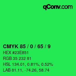 カラーコード: CMYK 85 / 0 / 65 / 9 | qconv.com