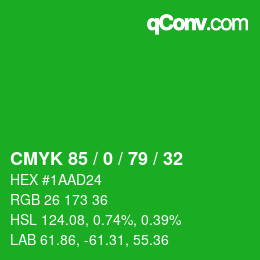 颜色代码: CMYK 85 / 0 / 79 / 32 | qconv.com