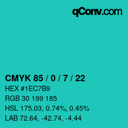 颜色代码: CMYK 85 / 0 / 7 / 22 | qconv.com