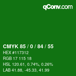 Farbcode: CMYK 85 / 0 / 84 / 55 | qconv.com