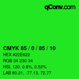 Code couleur: CMYK 85 / 0 / 85 / 10 | qconv.com