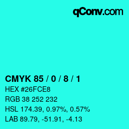 カラーコード: CMYK 85 / 0 / 8 / 1 | qconv.com