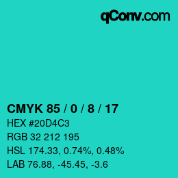 カラーコード: CMYK 85 / 0 / 8 / 17 | qconv.com