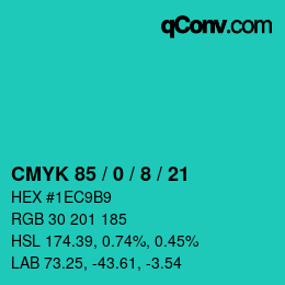 カラーコード: CMYK 85 / 0 / 8 / 21 | qconv.com