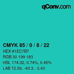 颜色代码: CMYK 85 / 0 / 8 / 22 | qconv.com