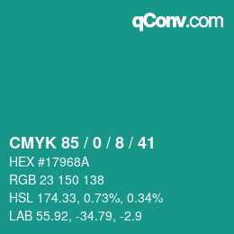 Farbcode: CMYK 85 / 0 / 8 / 41 | qconv.com