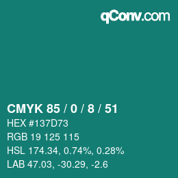 Color code: CMYK 85 / 0 / 8 / 51 | qconv.com