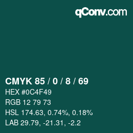 Color code: CMYK 85 / 0 / 8 / 69 | qconv.com