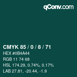 Color code: CMYK 85 / 0 / 8 / 71 | qconv.com