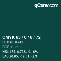 カラーコード: CMYK 85 / 0 / 8 / 72 | qconv.com