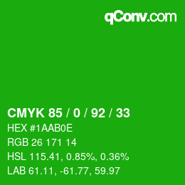 颜色代码: CMYK 85 / 0 / 92 / 33 | qconv.com