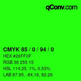 カラーコード: CMYK 85 / 0 / 94 / 0 | qconv.com