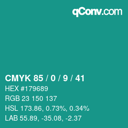 颜色代码: CMYK 85 / 0 / 9 / 41 | qconv.com