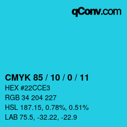 Farbcode: CMYK 85 / 10 / 0 / 11 | qconv.com