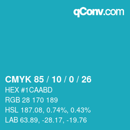 カラーコード: CMYK 85 / 10 / 0 / 26 | qconv.com