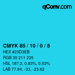 カラーコード: CMYK 85 / 10 / 0 / 8 | qconv.com