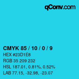 颜色代码: CMYK 85 / 10 / 0 / 9 | qconv.com