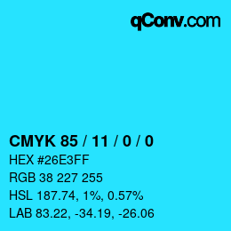 カラーコード: CMYK 85 / 11 / 0 / 0 | qconv.com