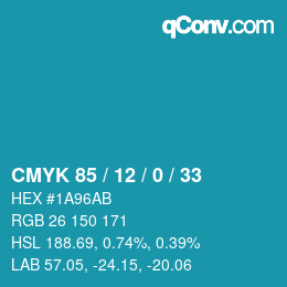 颜色代码: CMYK 85 / 12 / 0 / 33 | qconv.com