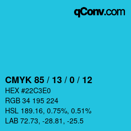 カラーコード: CMYK 85 / 13 / 0 / 12 | qconv.com