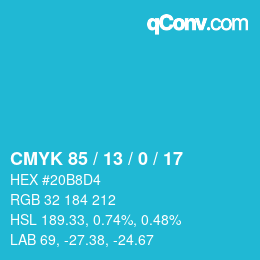 カラーコード: CMYK 85 / 13 / 0 / 17 | qconv.com
