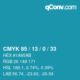 カラーコード: CMYK 85 / 13 / 0 / 33 | qconv.com
