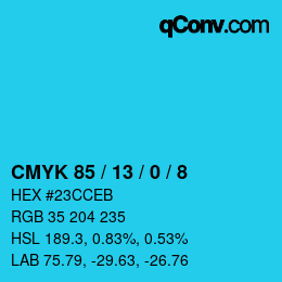 Color code: CMYK 85 / 13 / 0 / 8 | qconv.com