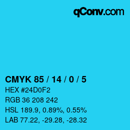 カラーコード: CMYK 85 / 14 / 0 / 5 | qconv.com