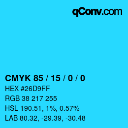 颜色代码: CMYK 85 / 15 / 0 / 0 | qconv.com