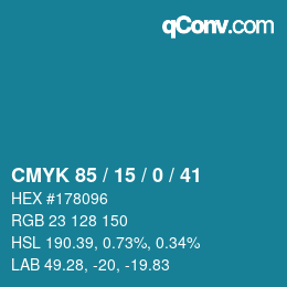 Color code: CMYK 85 / 15 / 0 / 41 | qconv.com