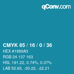Color code: CMYK 85 / 16 / 0 / 36 | qconv.com
