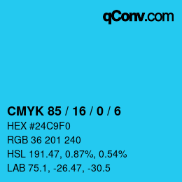 颜色代码: CMYK 85 / 16 / 0 / 6 | qconv.com