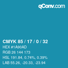 颜色代码: CMYK 85 / 17 / 0 / 32 | qconv.com