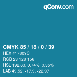 颜色代码: CMYK 85 / 18 / 0 / 39 | qconv.com