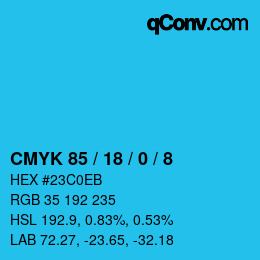 カラーコード: CMYK 85 / 18 / 0 / 8 | qconv.com
