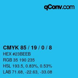 Color code: CMYK 85 / 19 / 0 / 8 | qconv.com