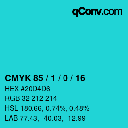 カラーコード: CMYK 85 / 1 / 0 / 16 | qconv.com