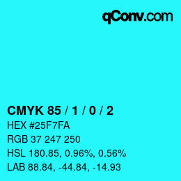 カラーコード: CMYK 85 / 1 / 0 / 2 | qconv.com