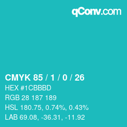 Color code: CMYK 85 / 1 / 0 / 26 | qconv.com