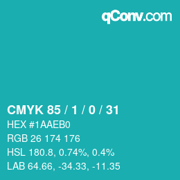 カラーコード: CMYK 85 / 1 / 0 / 31 | qconv.com