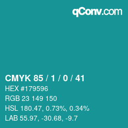 Color code: CMYK 85 / 1 / 0 / 41 | qconv.com