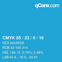 カラーコード: CMYK 85 / 23 / 0 / 16 | qconv.com