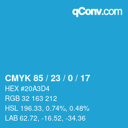 カラーコード: CMYK 85 / 23 / 0 / 17 | qconv.com