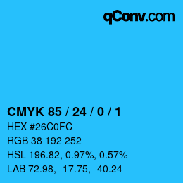 カラーコード: CMYK 85 / 24 / 0 / 1 | qconv.com