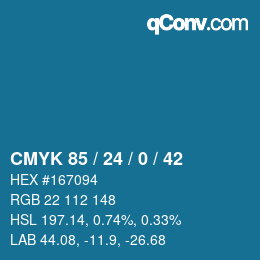 Color code: CMYK 85 / 24 / 0 / 42 | qconv.com