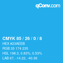 カラーコード: CMYK 85 / 26 / 0 / 8 | qconv.com